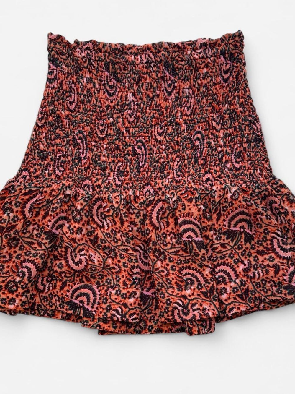 A.L.C. Coral and Pink Smocked Floral Mini Skirt